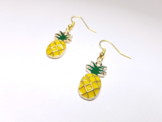 Ananas Ohrringe goldfarben gelb grün